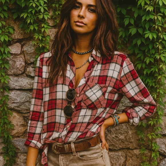 Rails Tops - RAILS Classic Plaid Button Front Flannel Shirt in Red, White, and Blue, XS